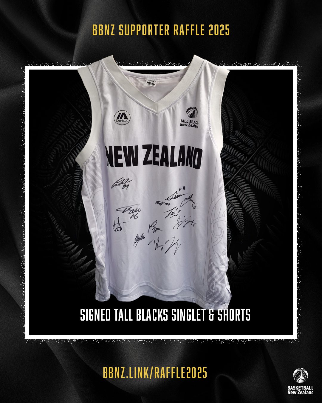 Signed Tall Blacks singlet and shorts