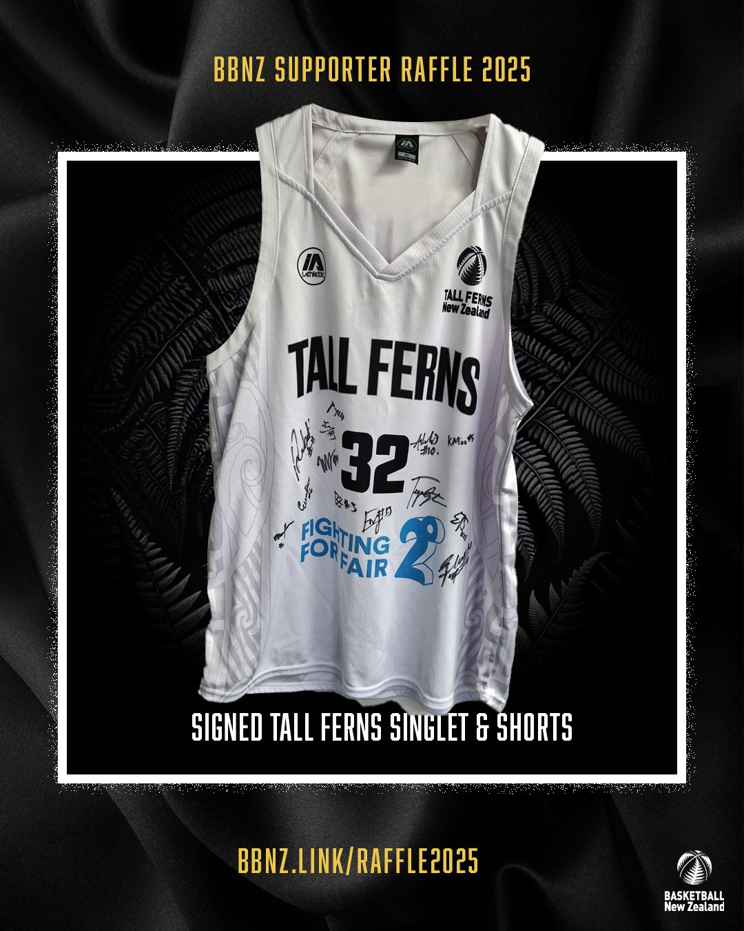 Signed Tall Ferns singlet and shorts